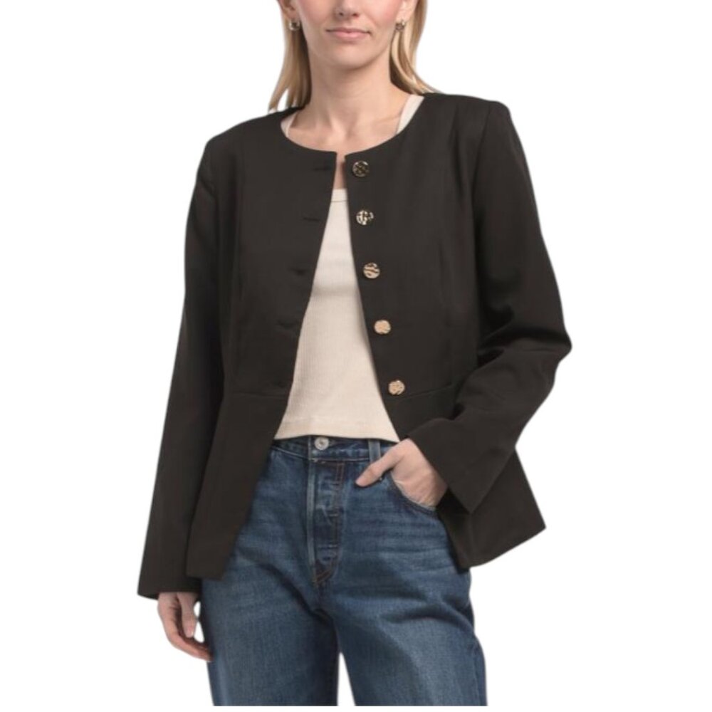 GEMMA+ JANE Scoop Neck Jacket With Gold Tone Buttons